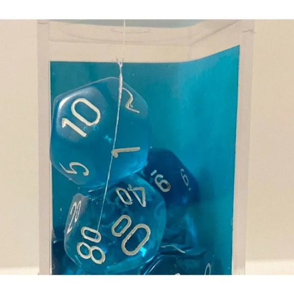 Chessex 7 Polyhedral Dice  Set Translucent Teal White CHX 23015 Cracked Case - Picture 8 of 11
